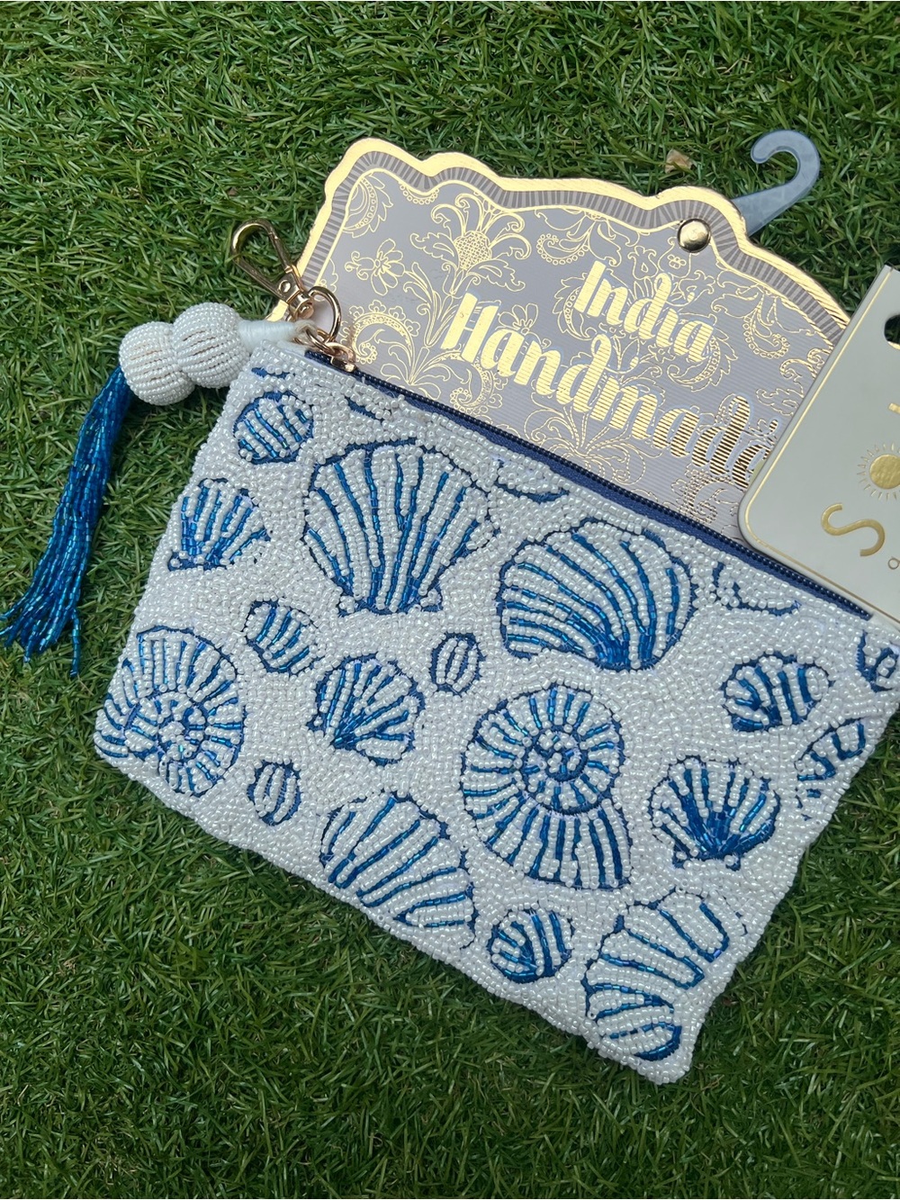 SEASHELL BEADED WRISTLET w/TASSEL By India Handmade